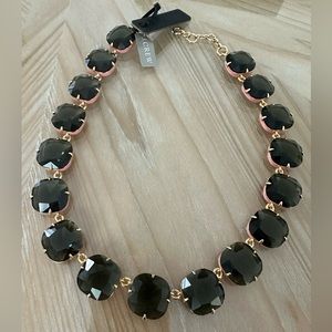 NWT J Crew Enameled Crystal Necklace with Green Stones and Pink Enamel Settings